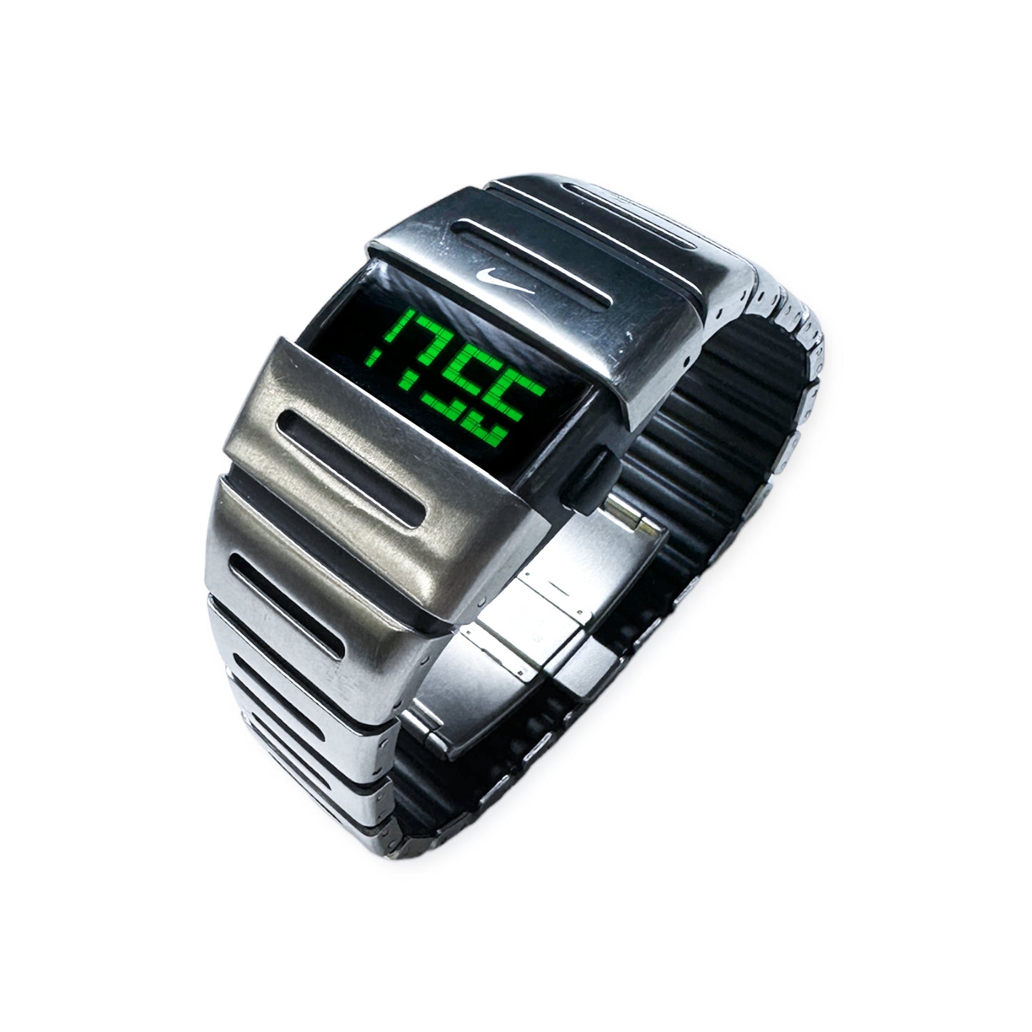 Montre numérique Nike D-Line argent/noir Ron en acier inoxydable du début des années 2000