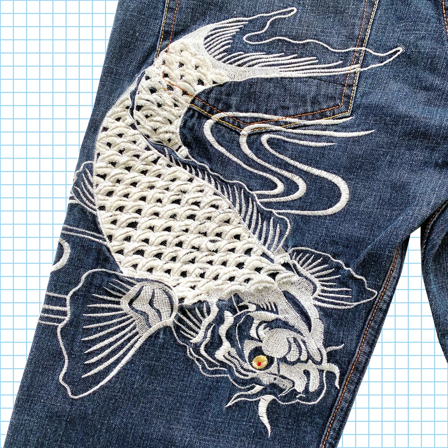 Jean en denim à lisière brodée Evisu Koi Carp - Taille 34/36"