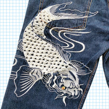 画像をギャラリービューアに読み込む, Evisu 鯉鯉刺繍セルビッジデニムジーンズ - 34/36インチウエスト