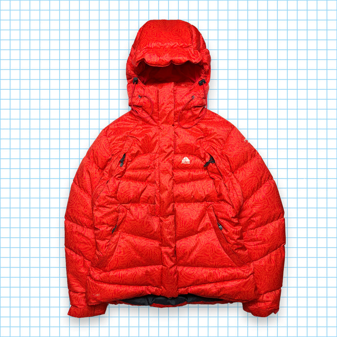 Nike ACG Two Tone Red Full Graphic Puffer Jacket - Small / Medium