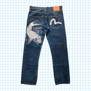 Evisu Koi Carp Embroidered Selvedge Denim Jeans - 34/36” Waist