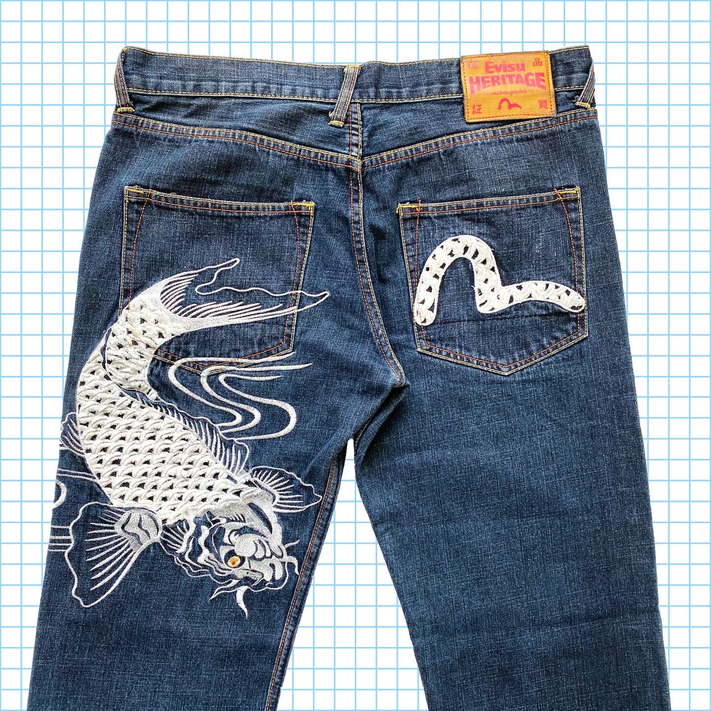 Jean en denim à lisière brodée Evisu Koi Carp - Taille 34/36"