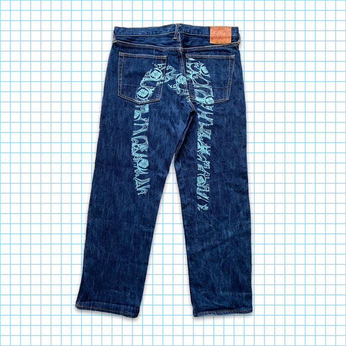 vintage Evisu Bootleg Marble Washed Denim - Taille 34 »