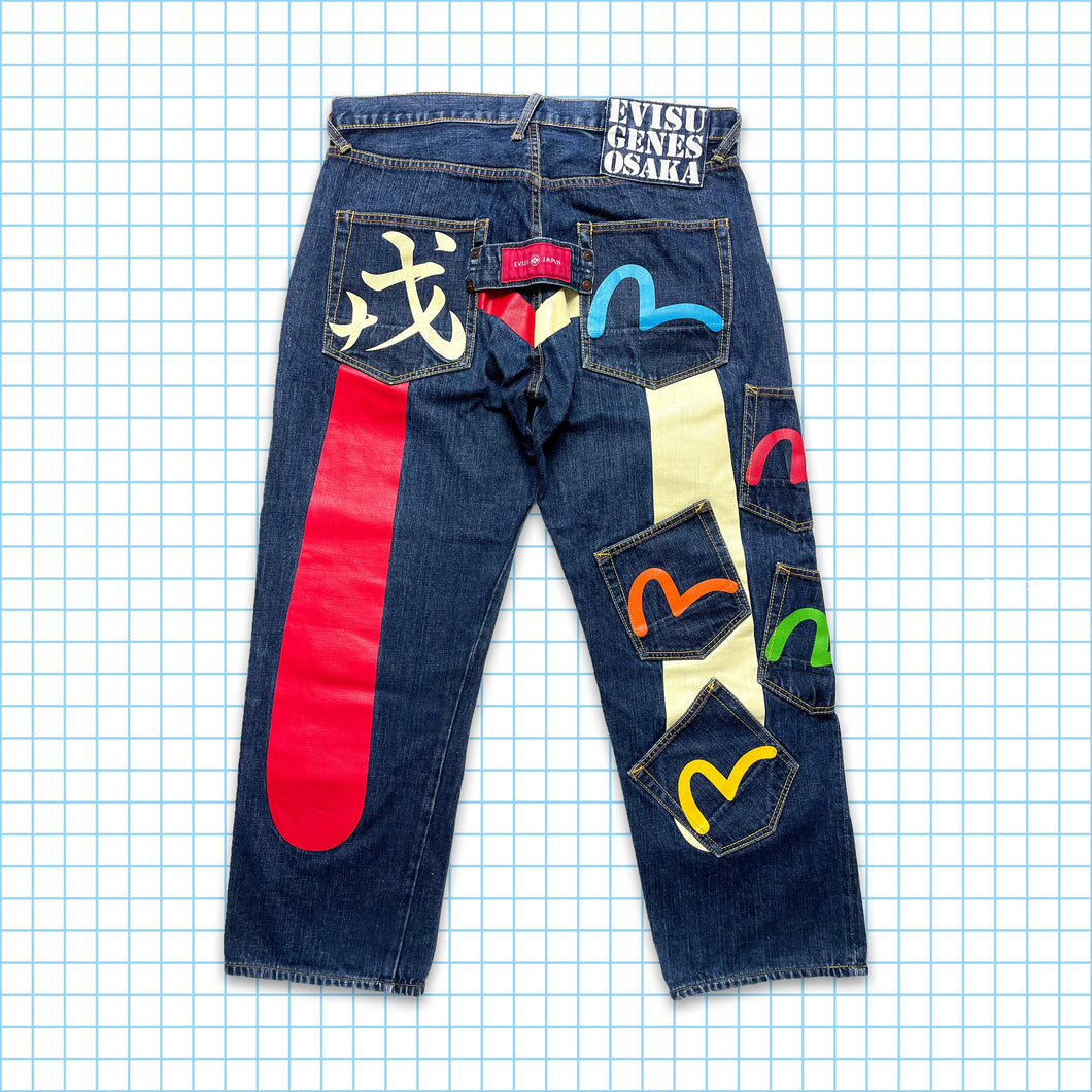 vintage Evisu Big Multi Pocket Indigo Selvedge Denim - Taille 32 » / 34 »