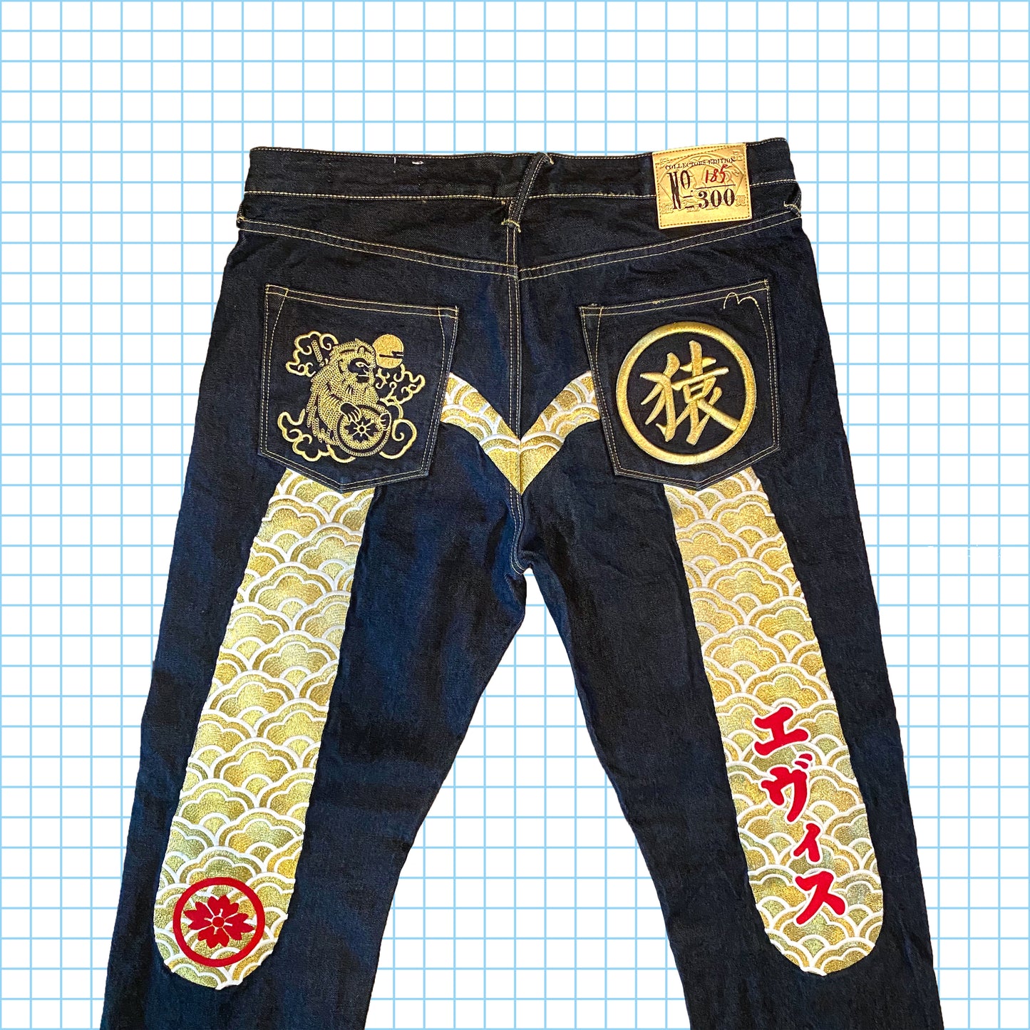 Jean en denim à lisière brodée Golden Diacock 185/300 Evisu Collectors Edition