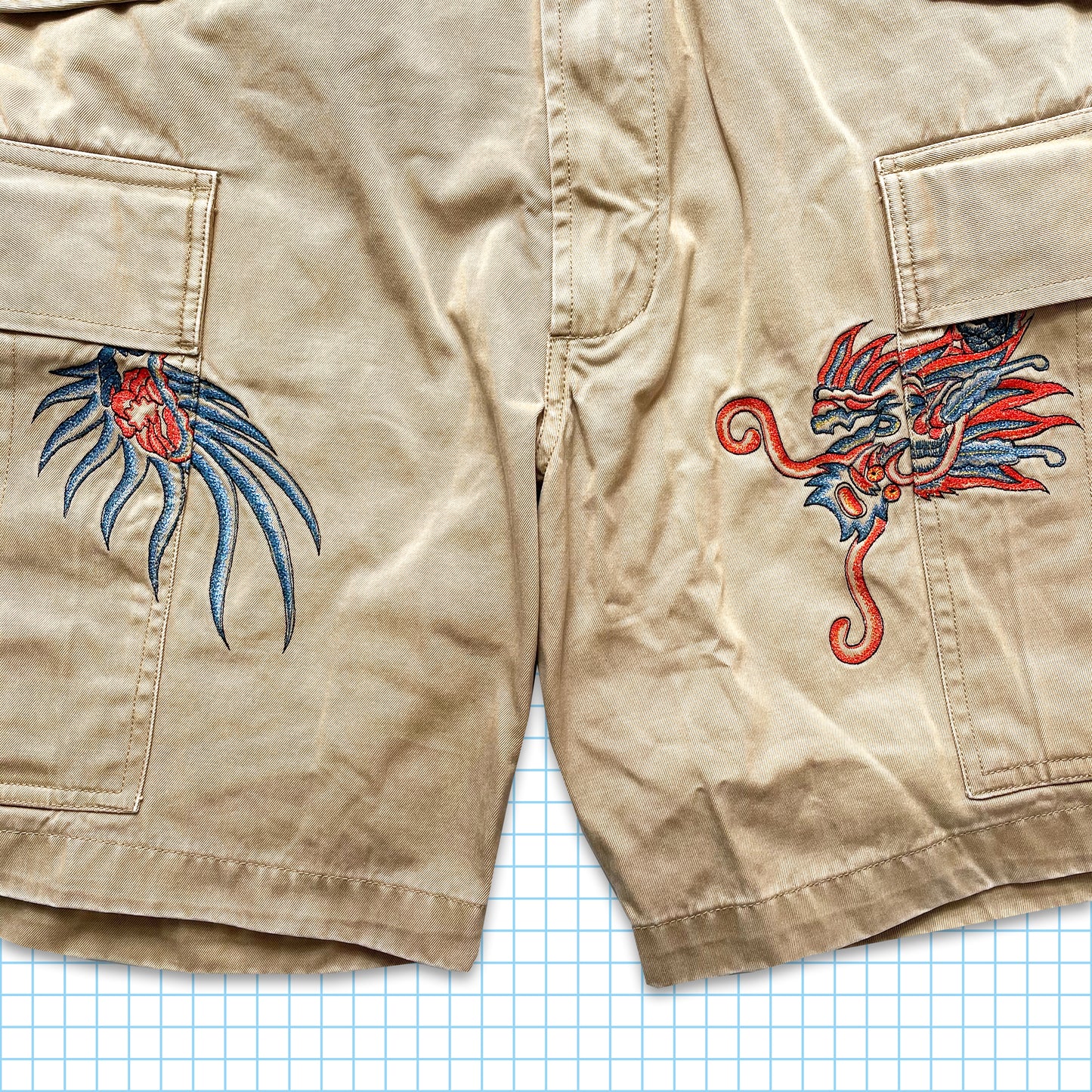 Vintage Maharishi Beige Dragon Embroidered Shorts - Small