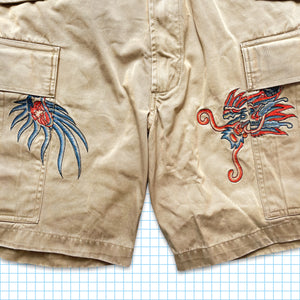 Vintage Maharishi Beige Dragon Embroidered Shorts - Small