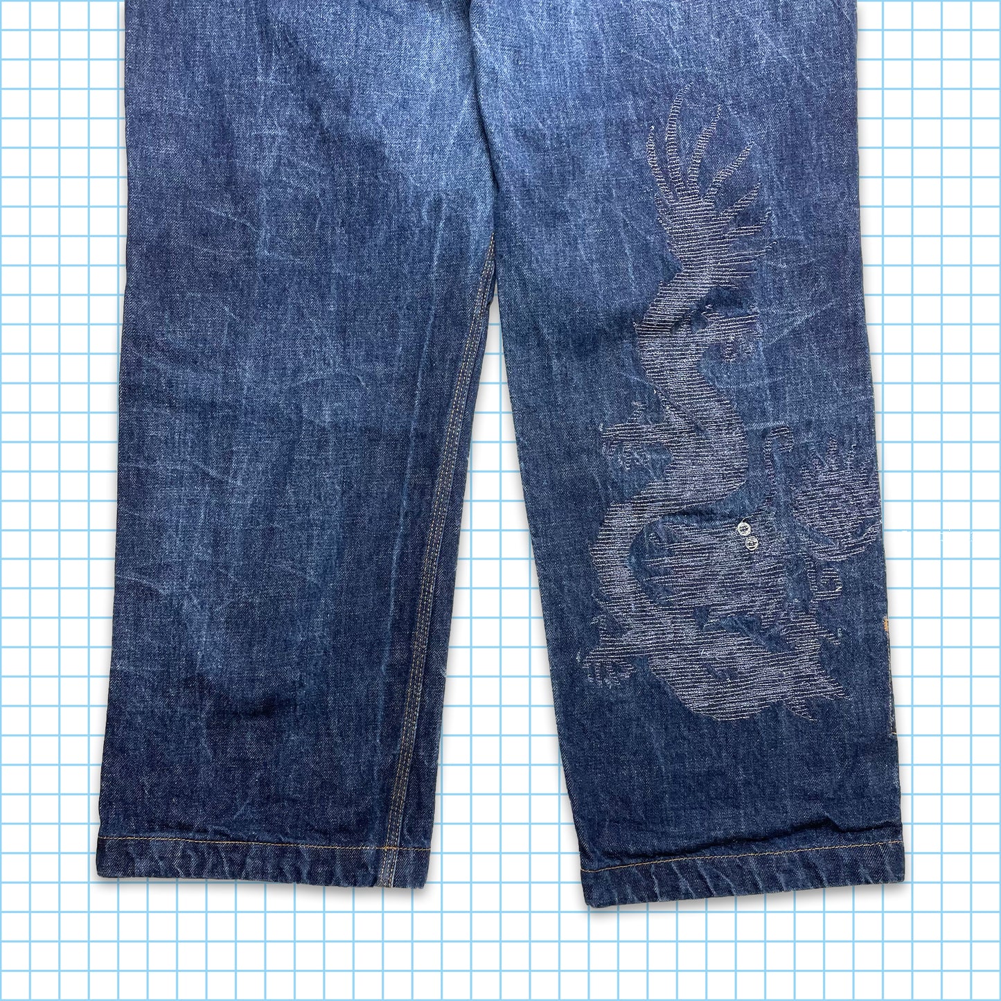 Vintage Maharishi Tonal Dragon Embroidered Selvedge Denim - 32" Waist