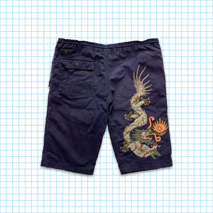 Maharishi Navy Woven Dragon Embroidered Shorts - Small