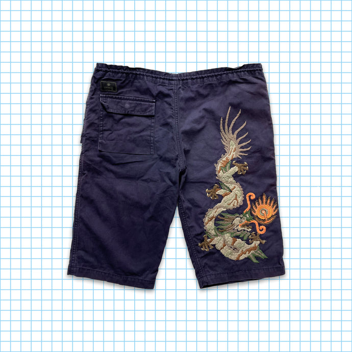 Maharishi Navy Woven Dragon Embroidered Shorts - Small