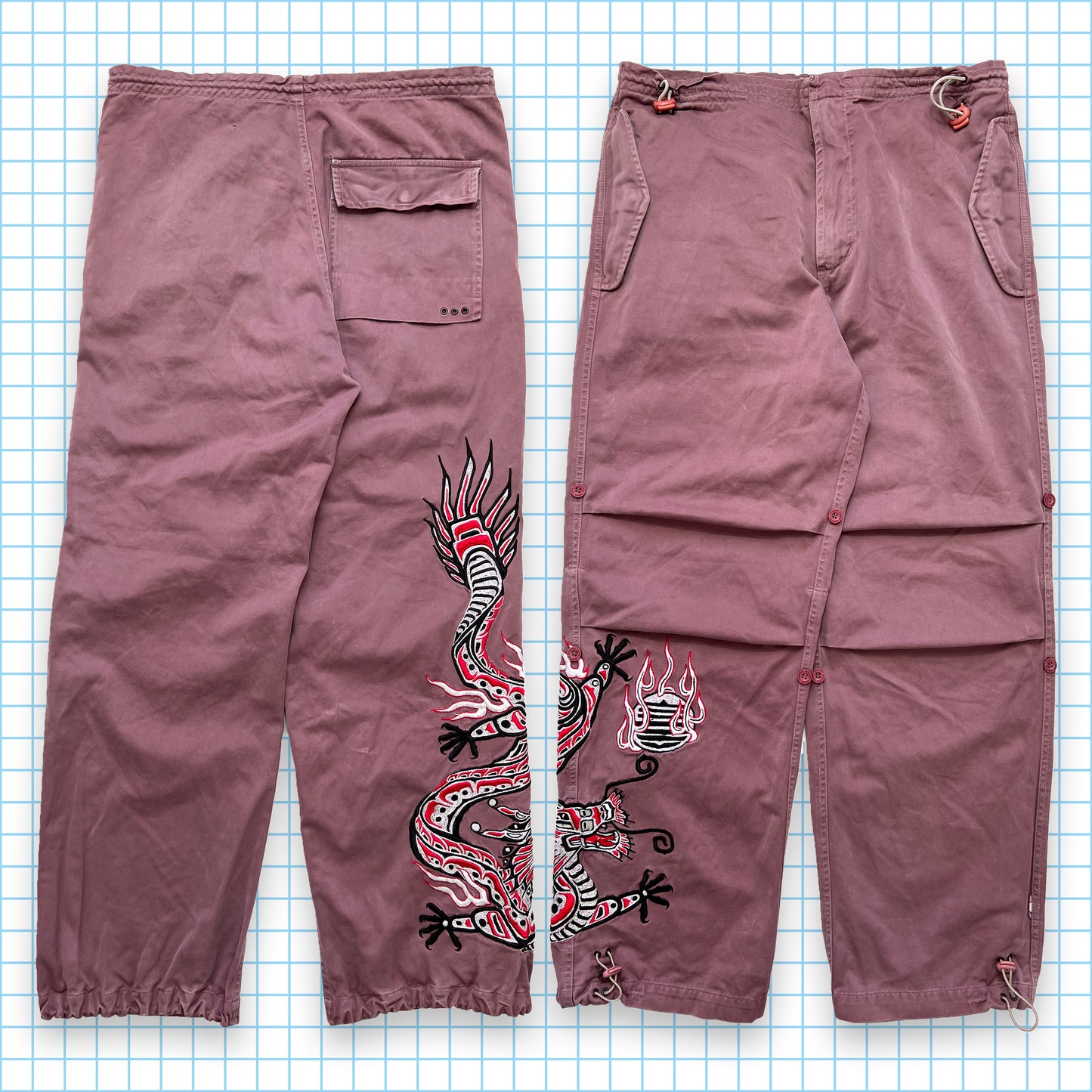 Maharishi Dusty Pink Dragon Embroidered Snopants - 28" - 32" Waist