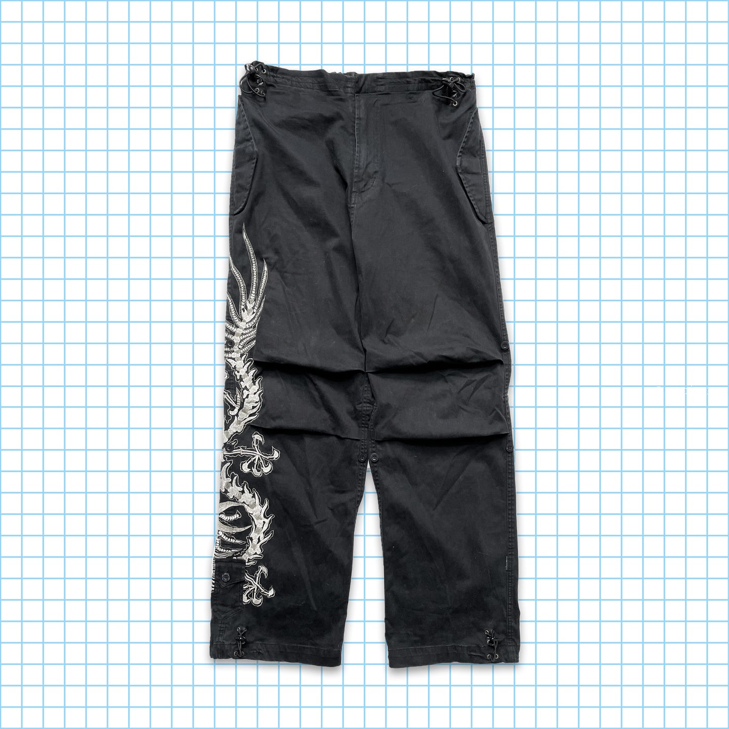 Vintage Maharishi Full Leg Embroidered Skeleton Dragon - Medium