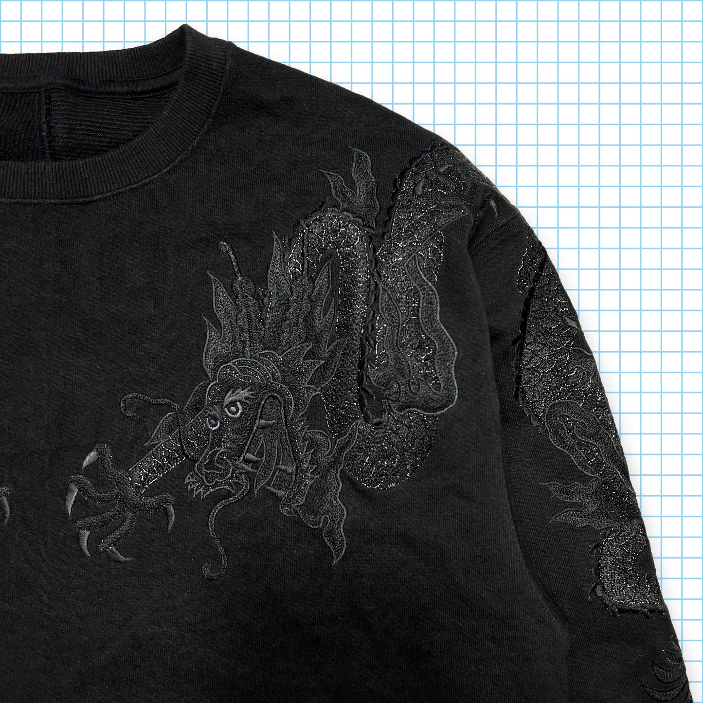 Maharishi Jet Black Tonal Dragon Embroidered Crewneck SS21' - Large