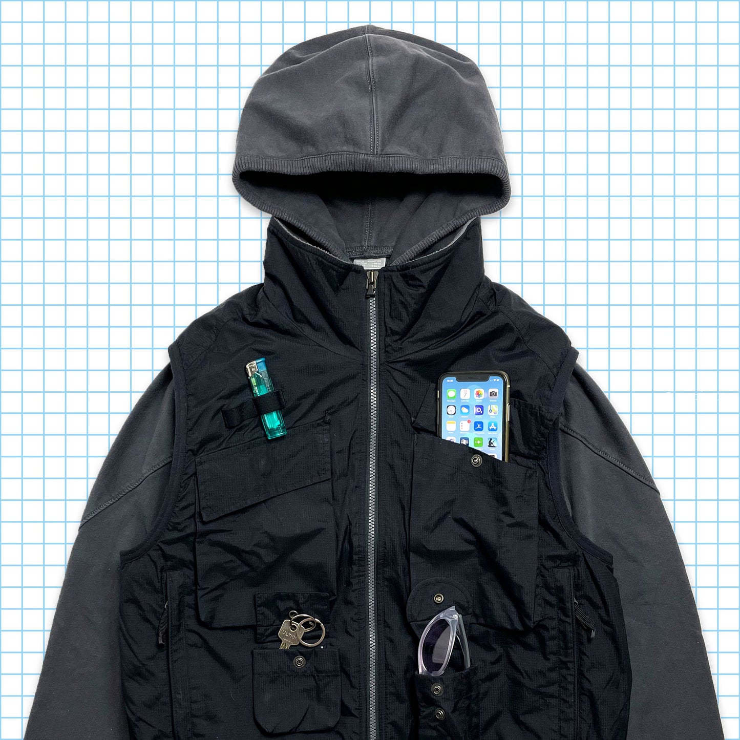 Nike ACG Storm-Clad Multi Pocket Fleece Lined Black Tactical Vest Fall 01' - Medium