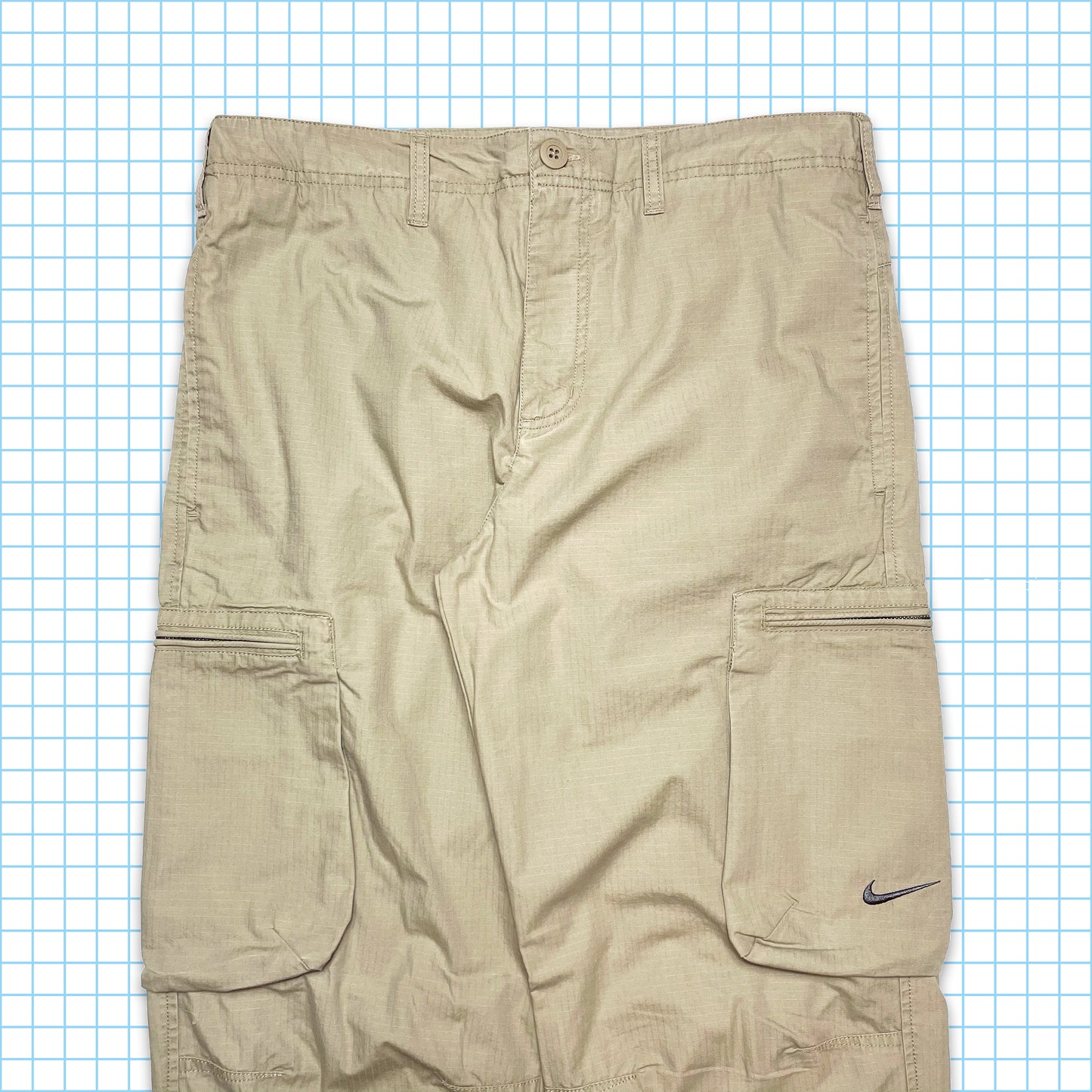 Vintage Nike Beige Rip Stop Heavy Cotton Cargos - 30" Waist