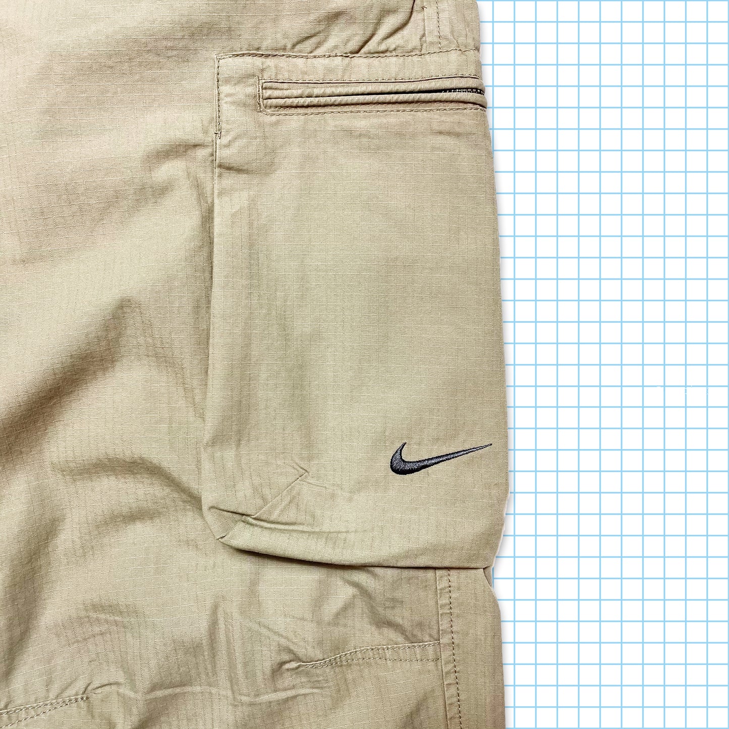 Vintage Nike Beige Rip Stop Heavy Cotton Cargos - 30" Waist