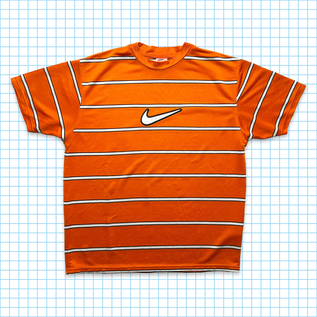 Nike Big Swoosh Striped Orange Tee - Medium / Large