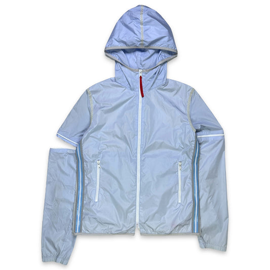 SS00' Prada Sport Veste transformable à capuche bleu bébé avec dos semi-transparent - Femmes 6-8