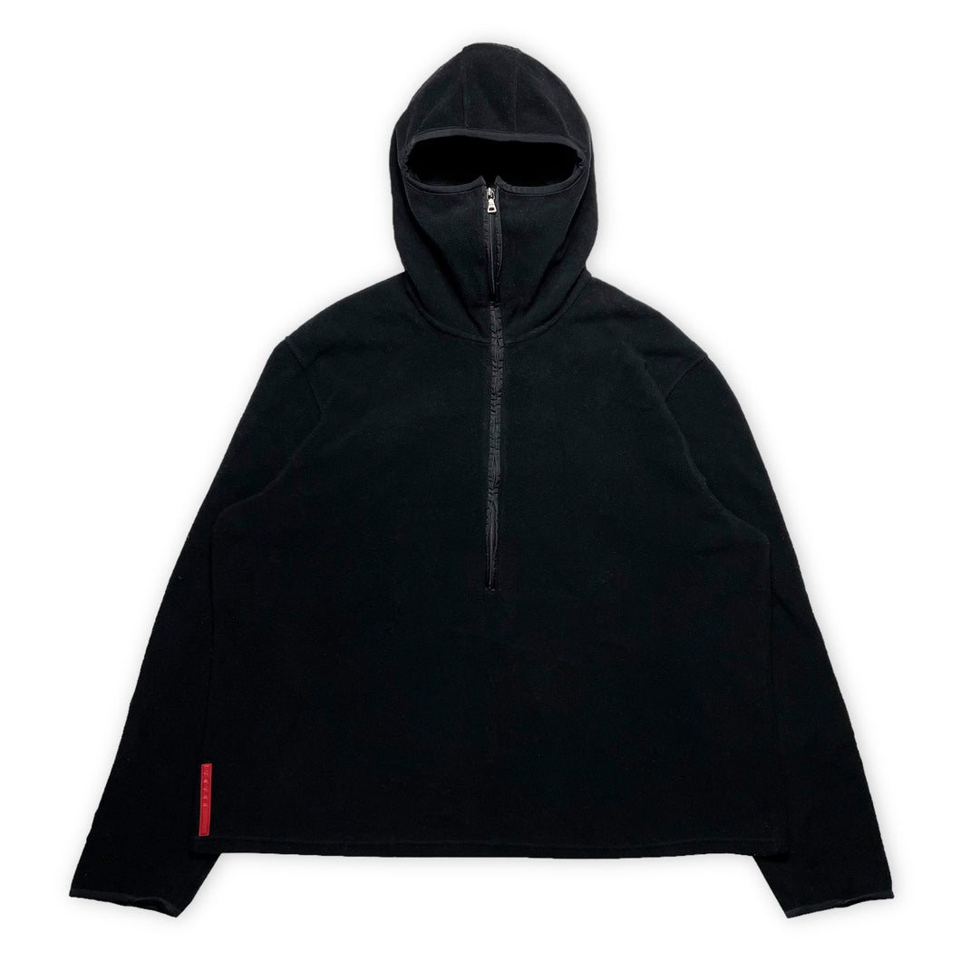 Prada Sport Jet Black Balaclava Half Zip Nylon Panel Fleece - Extra Large