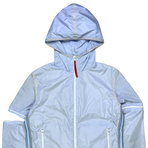 SS00' Prada Sport Baby Blue Hooded Semi-Transparent Back Transformable Jacket - Womens 6-8