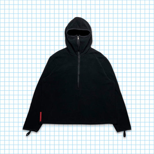 Vintage Prada Jet Black Balaclava Half Zip Nylon Panel Fleece - Extra Large / Extra Extra Large