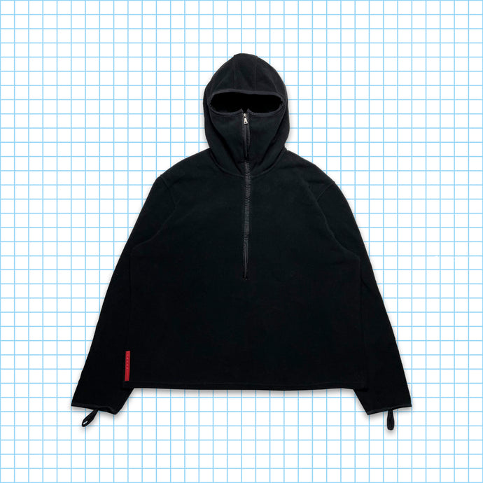 Vintage Prada Jet Black Balaclava Half Zip Nylon Panel Fleece - Extra Large / Extra Extra Large