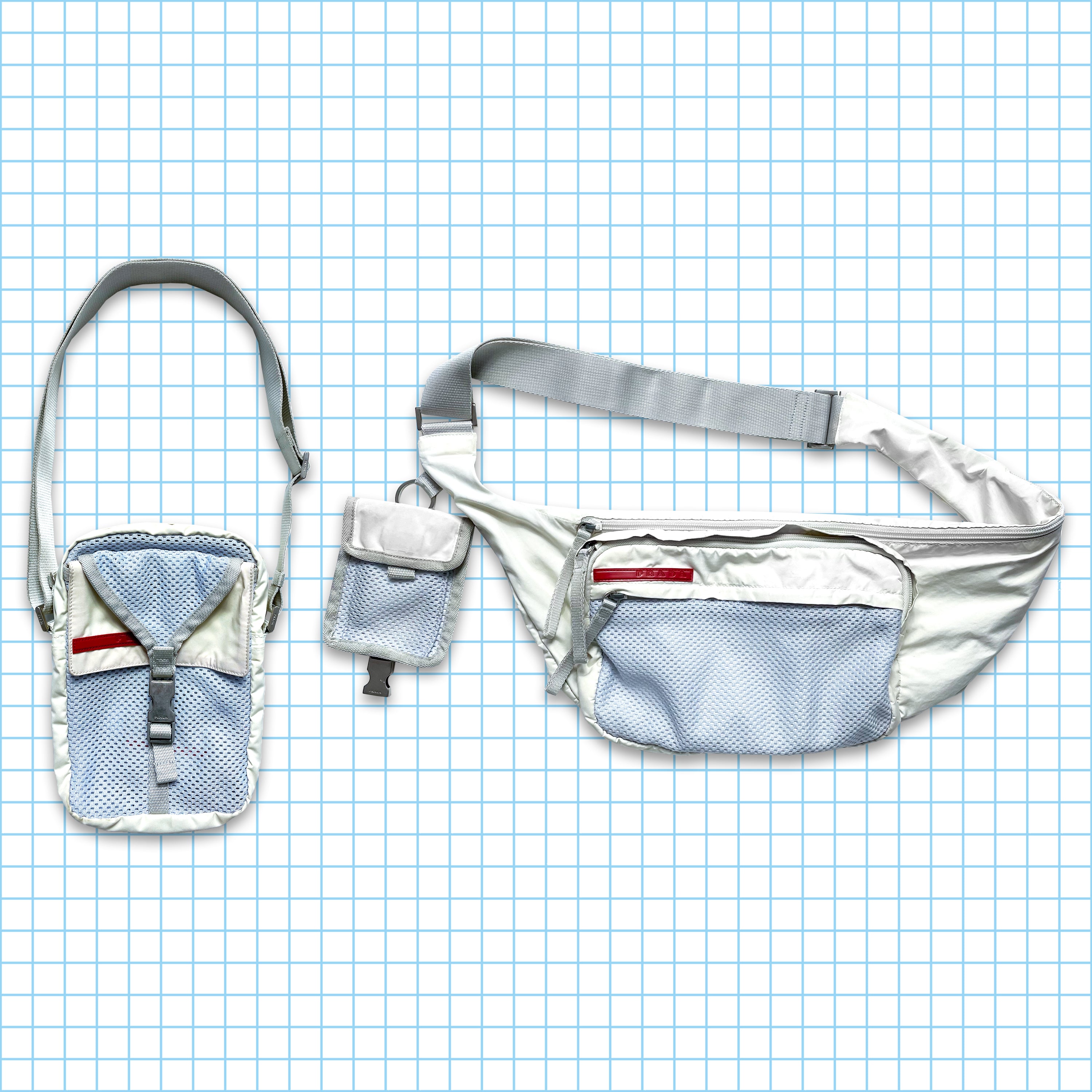 Vintage Prada Sport Off White/Baby Blue Mesh Cross Body & Mini