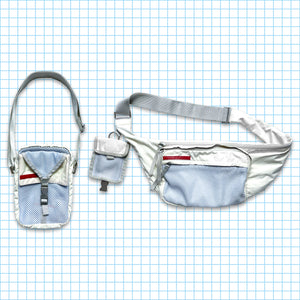Vintage Prada Sport Off White/Baby Blue Mesh Cross Body & Mini Side Bag Set