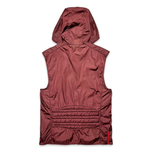 Early 2000's Prada Sport Burgundy Nylon Hooded Vest with Padded Shoulders - Small