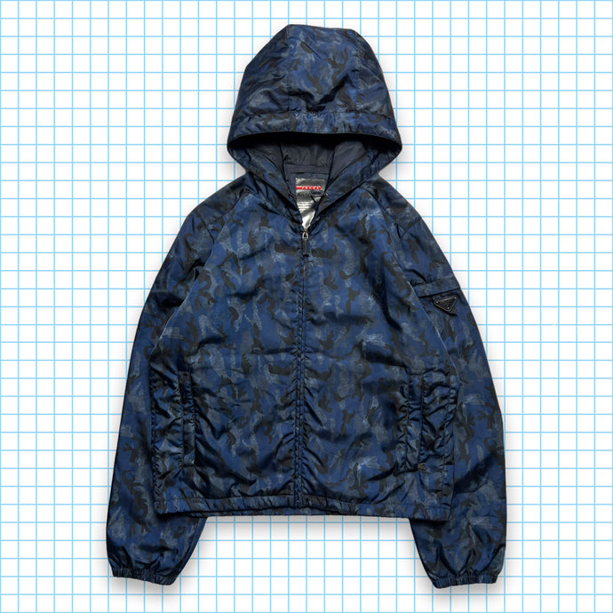 Prada Milano Blue/Grey/Black Camo Padded Nylon Down Jacket - Medium / Large