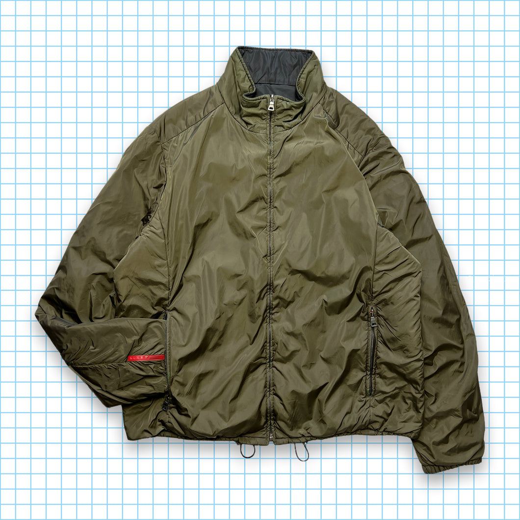 Prada Sport Padded Nylon Black/Khaki Reversible Jacket - Medium / Large