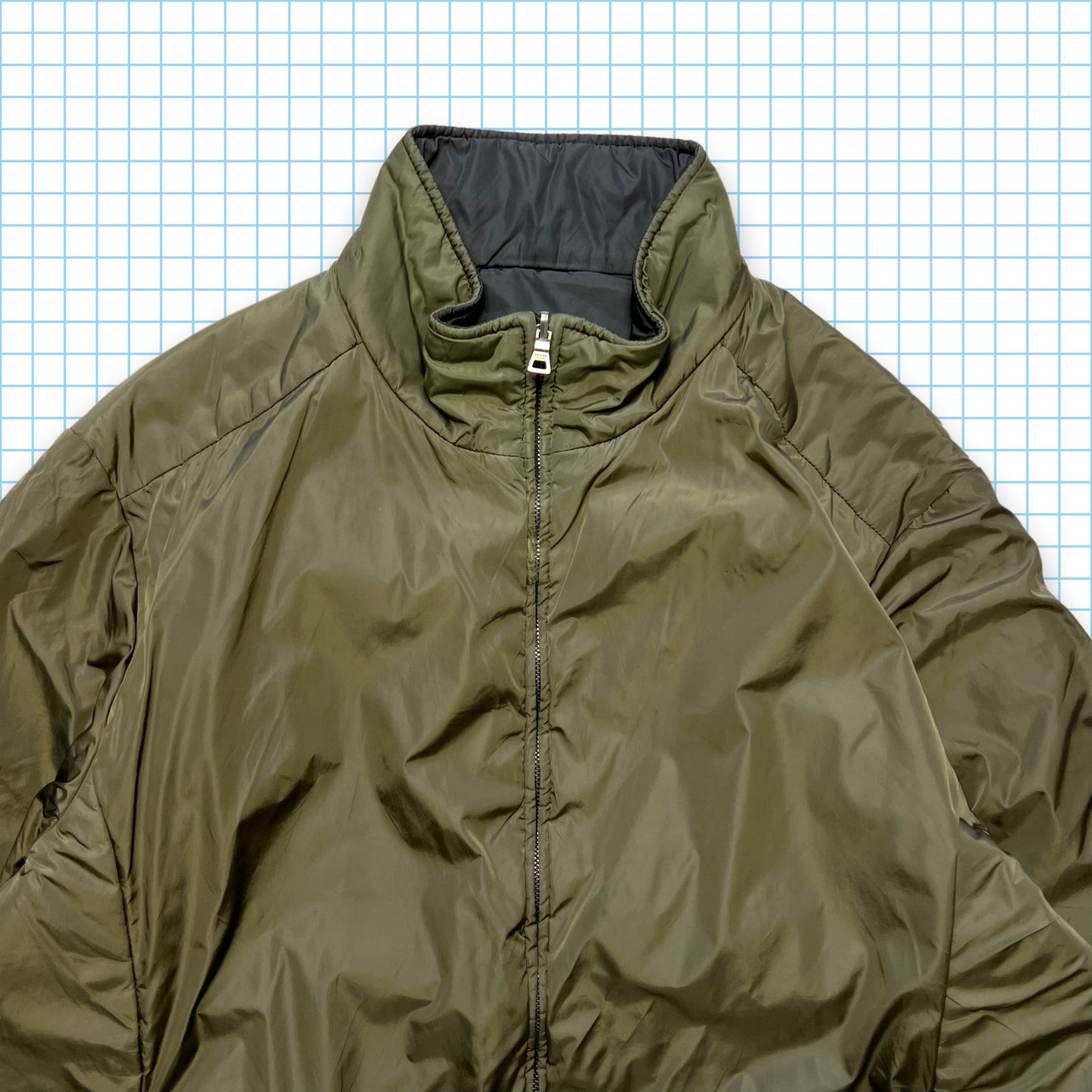 Prada Sport Padded Nylon Black/Khaki Reversible Jacket - Medium / Large