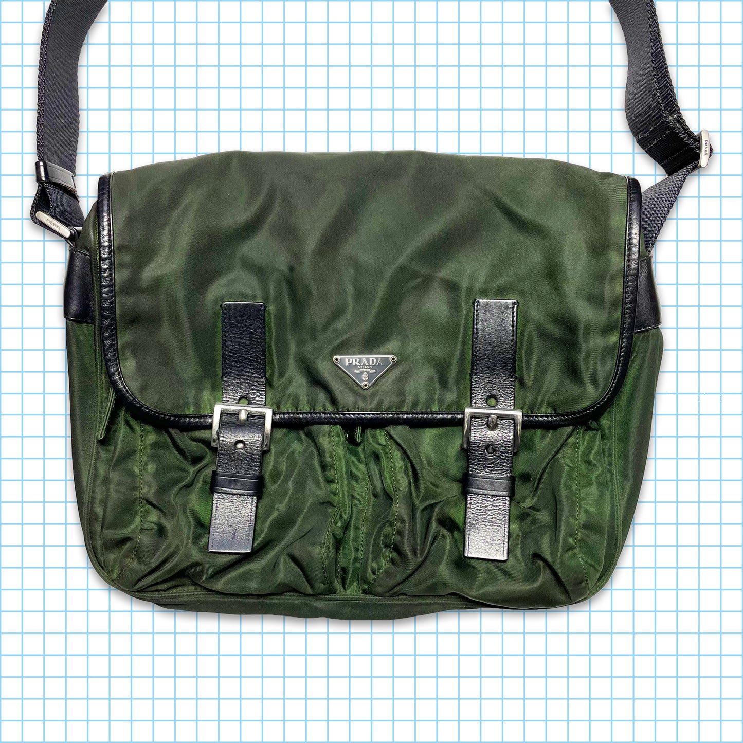 Vintage Prada Milano Black Buckle Closure Side Bag