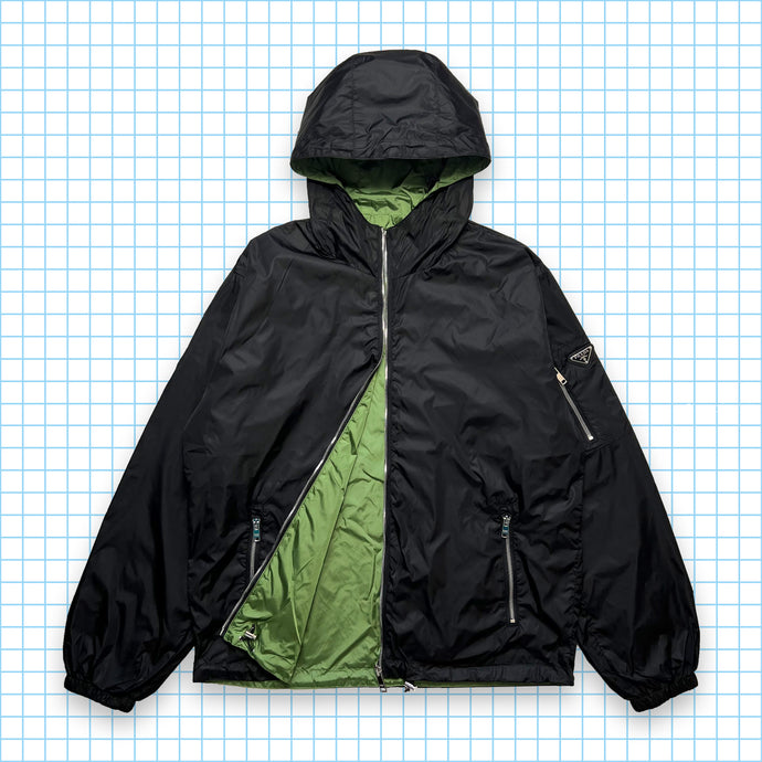 Prada Milano Re-Nylon Veste réversible en nylon scintillant noir jais/vert Hulk - Extra Large