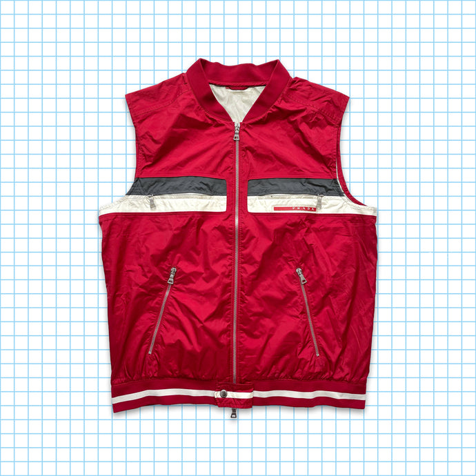 vintage Prada Gilet chatoyant en nylon rouge vif - Extra Large