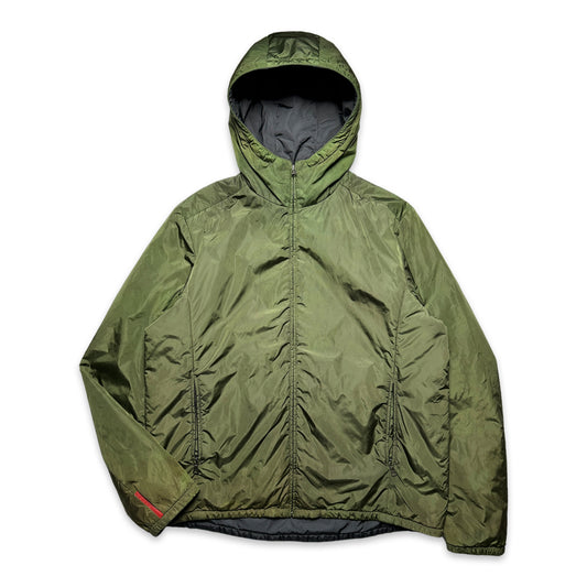 Prada Sport Veste réversible en nylon rembourré vert militaire / noir de jais - Extra Large
