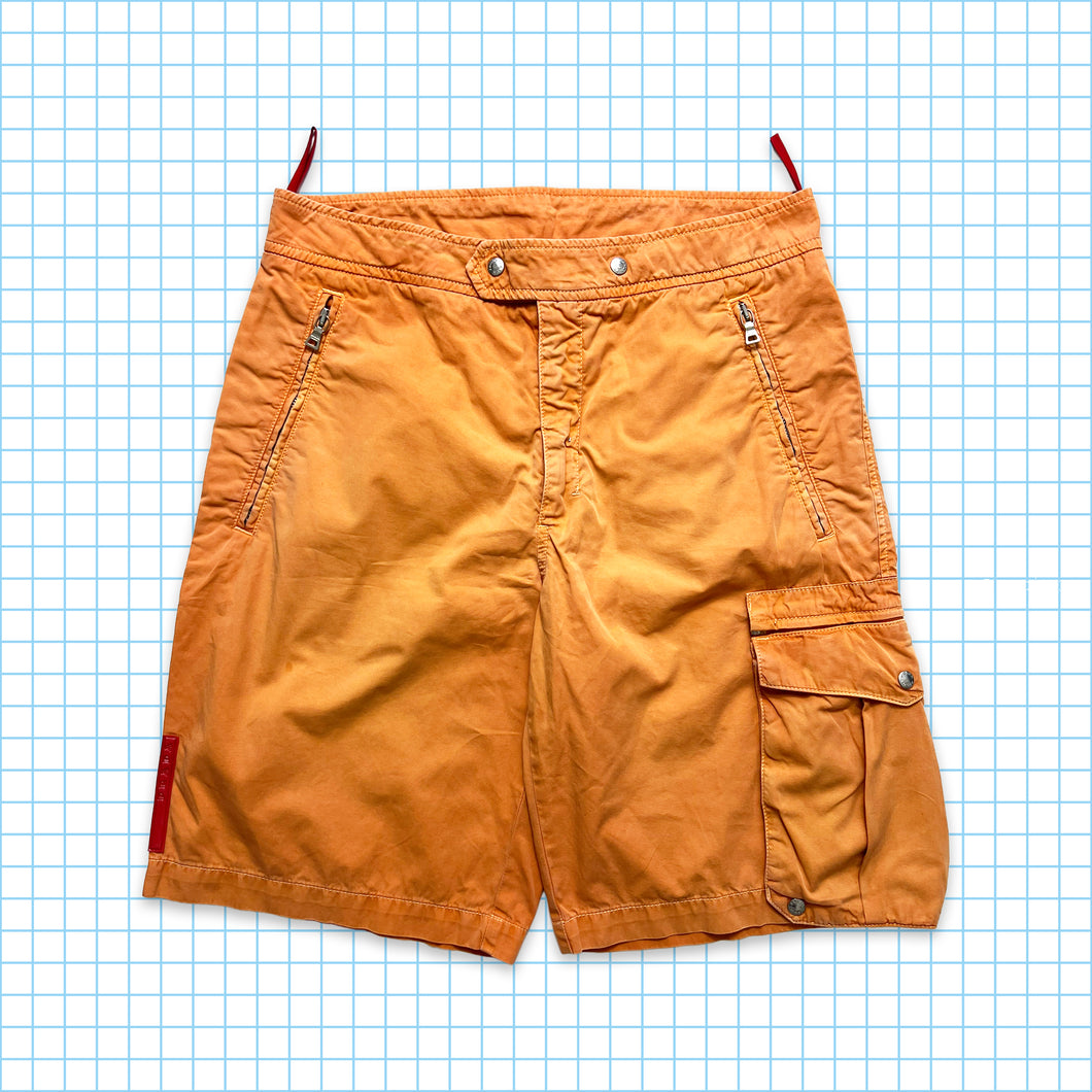 Prada Sport Washed Orange Cotton Cargo Shorts - 30