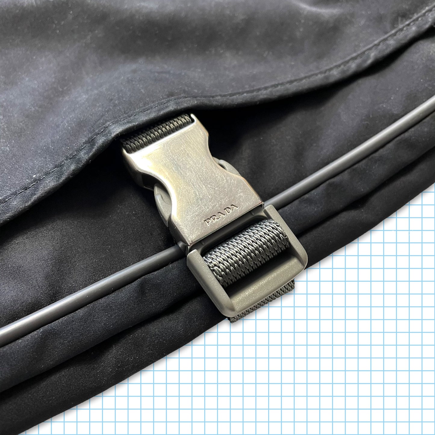 Vintage Prada Sport Black Buckled Multi Pocket Side Bag