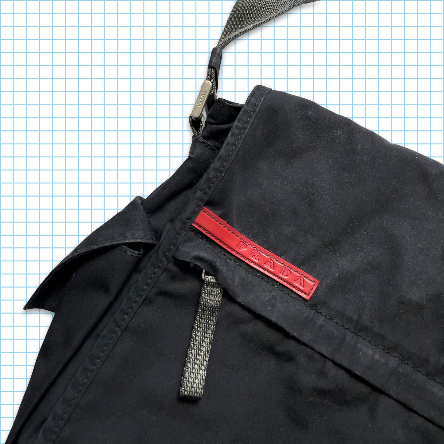 Vintage Prada Sport Black Buckled Multi Pocket Side Bag
