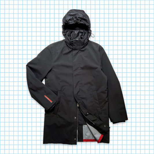 Prada Sport Jet Black 2in1 Trench-coat imperméable à capuche - Moyen