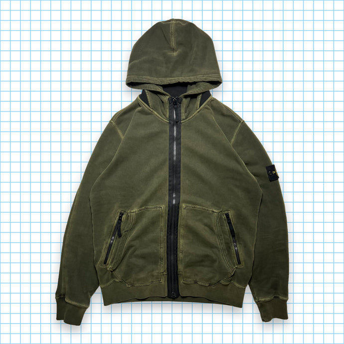 Sweat à capuche zippé multi-poches délavé vert Stone Island AW13' - Extra Large