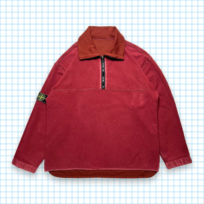 Vintage Stone Island Burgundy Fleece Reversible Quarter Zip AW96' - Extra Large / Extra Extra Large