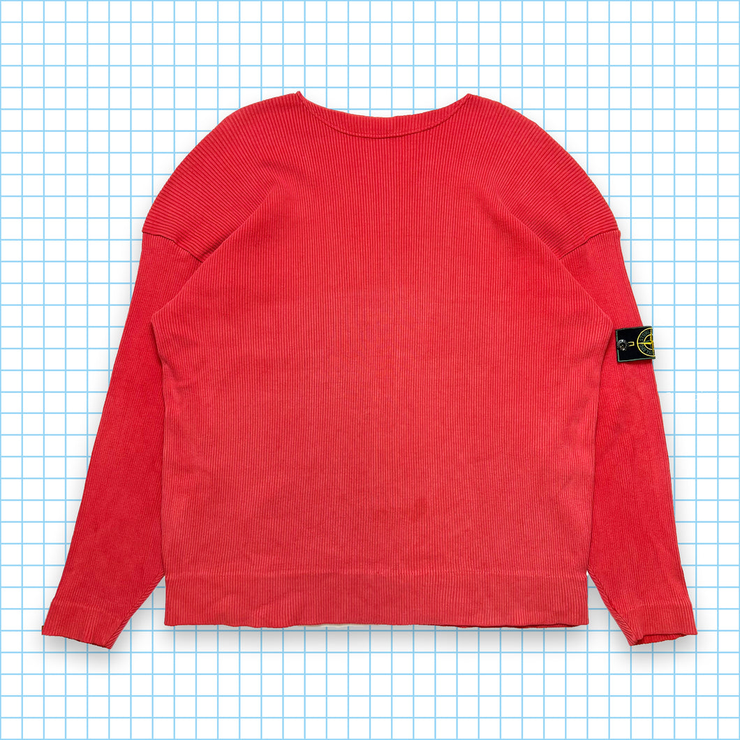Vintage Early 90's Stone Island Pink/Red Ribbed Crewneck  - Extra Large / Extra Extra Large