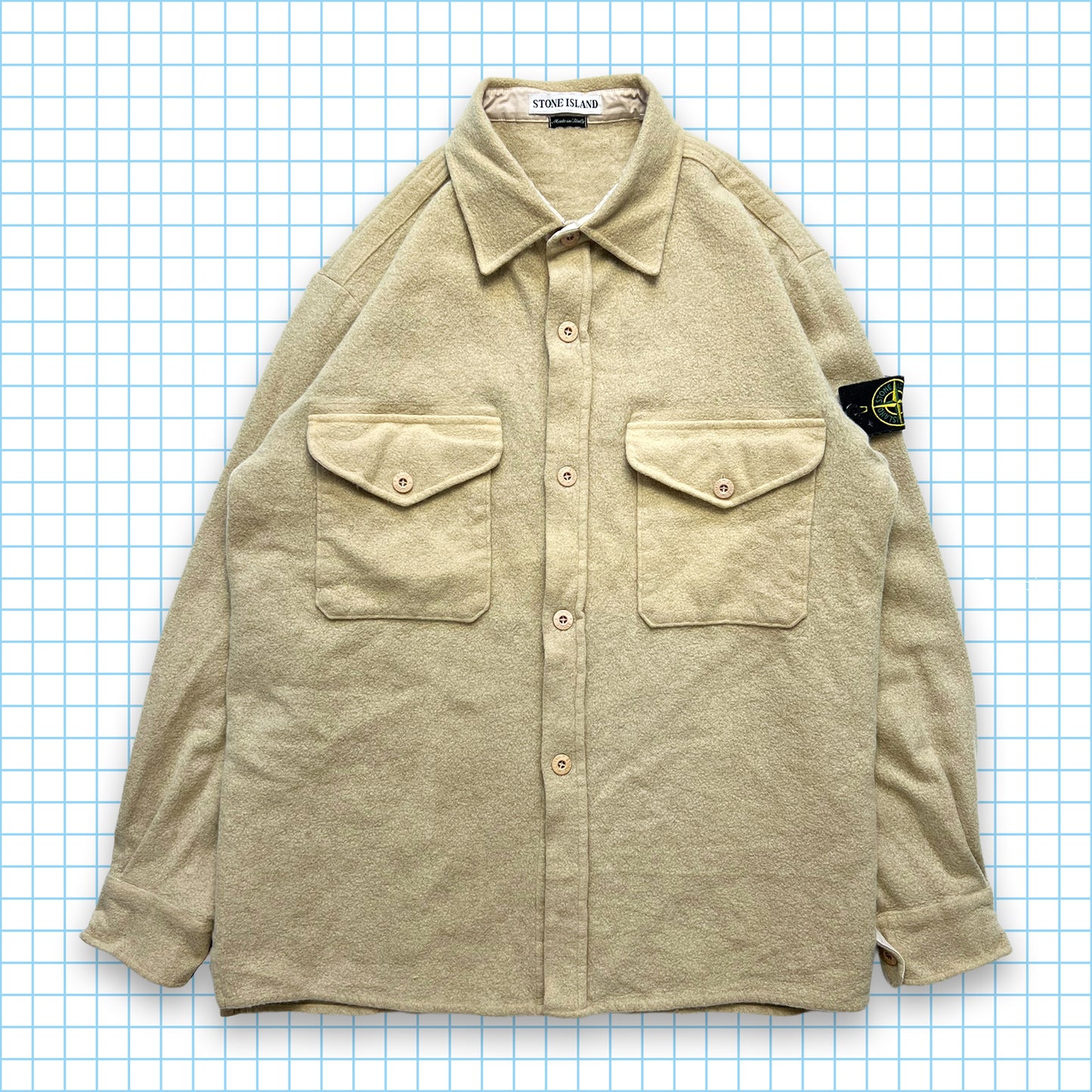 Stone Island Chemise à double poche en laine beige clair AW97' - Large