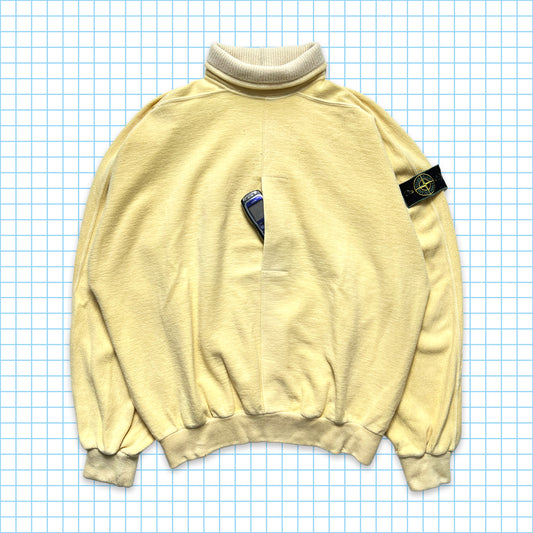 Début des années 90 Stone Island Light Yellow Stash Pocket Fleece Rollneck - Extra Large