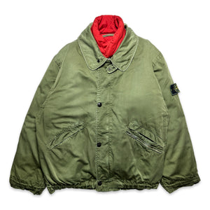 1990's Stone Island 2in1 Raso Gommato Forest Green / Bright Red Jacket - Large / Extra Large