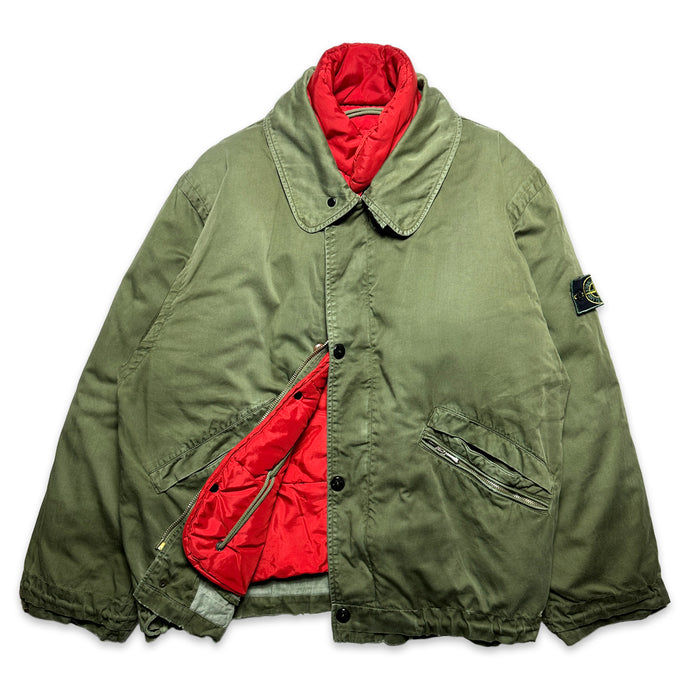 Années 1990 Stone Island 2in1 Raso Gommato Forest Green / Veste rouge vif - Large / Extra Large