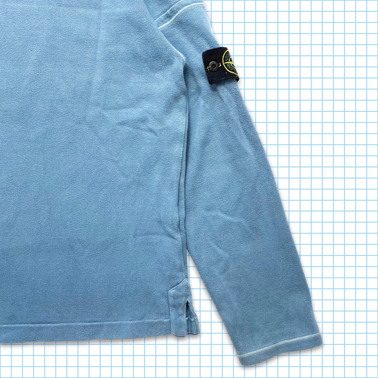 Vintage Stone Island Col Renforcé Bébé Bleu Crewneck SS01'