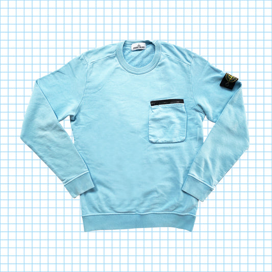 Stone Island Baby Blue Zip Chest Pocket Crew PE17' - Moyen