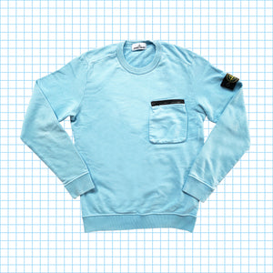 Stone Island Baby Blue Zip Chest Pocket Crew SS17' - Grand